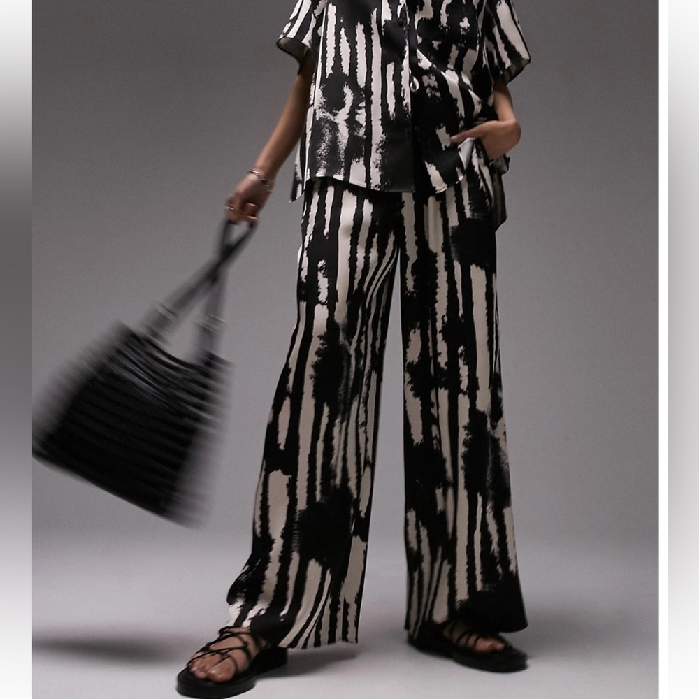 Topshop Abstract Print Wide Leg Satin Pants